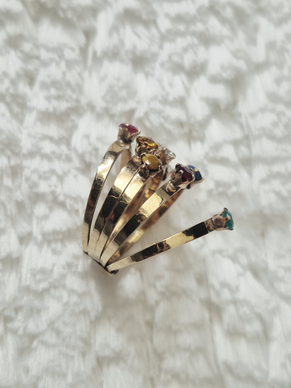 Estate 14k Gold Multicolor Gemstone Cluster Gold Ring - Picture 9 of 13